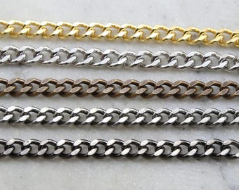 Base metal thick gauge faceted diamond cut curb chain in 5 finishes purse chain heavy duty sturdy chain openable links / chain by the foot