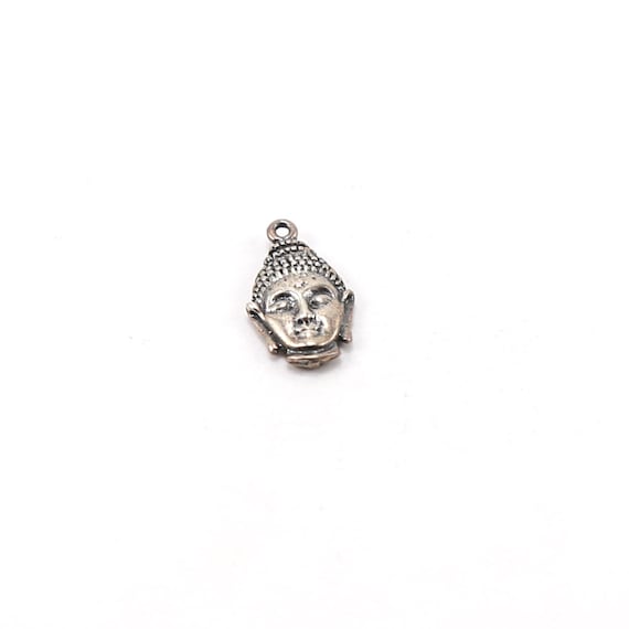 Thai Buddha Head Charm Ohm Meditation Mantra Pendant in Sterling Silver