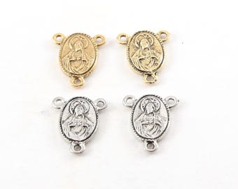 2 pieces pewter base metal catholic sacred heart of jesus double sided 3 way y connector rosary prayer pendant charm
