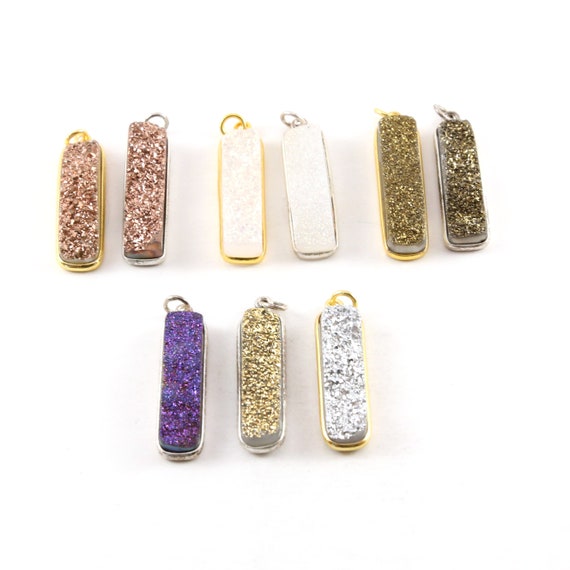 1 Piece Tall Sparkling Druzy Bar Pendant Charm 1 Loop Pendant Drop Charm / Vermeil / Sterling Silver / Choose your Druzy Color