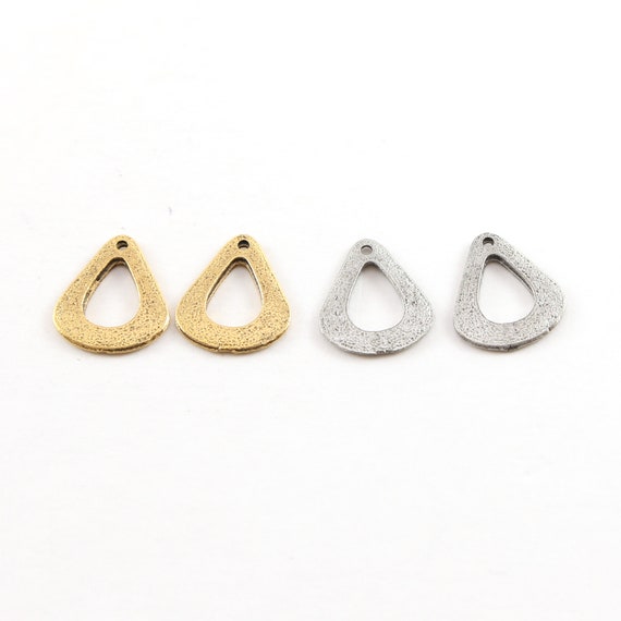 2 Pieces Pewter Metal Speckle Textured Open Teardrop Petal Pendant Antique Gold, Antique Silver