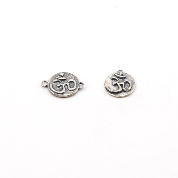 Sterling Raised Om Ohm Buddha Mantra Yoga Charm Single Loop or Double Loop Connector Pendant