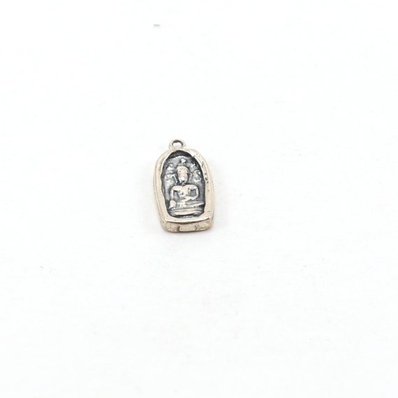 Buddha Sitting in Oval Rim Yoga Charm Ohm Meditation Mantra Pendant Sterling Silver