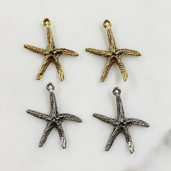 2 Piece Pewter Starfish Charm Beach/Ocean Charm Choose Your Color Antique Gold or Antique Silver