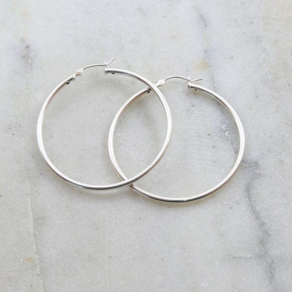 1 Pair Large 45mm Sterling Silver Thick Flex Tube Hoop Earrings Earring Wires Earring Hook Component