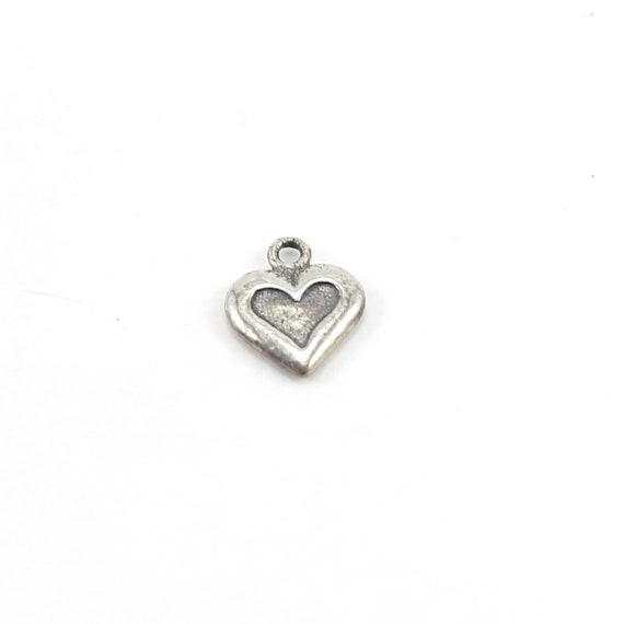 Small Double Sided Heart Charm with Stamped Heart and Cross in Sterling Silver Dainty Heart Love Pendant