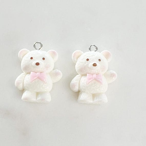 2 Pieces Acrylic Teddy Bear Charm White Bear  Dancing Bear Pendant Lip Gloss, Backpack, Purse, Key Chain Charm, Jewelry Supply