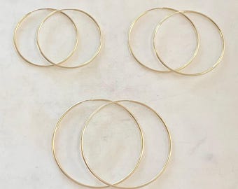 1 pair 14k gold filled large endless hoop earrings 50mm, 45mm, 40mm  earring wires earring hook component