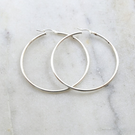 1 Pair Large 50mm Sterling Silver Thick Flex Tube Hoop Earrings 2 inch Earring Wires Earring Hook Component