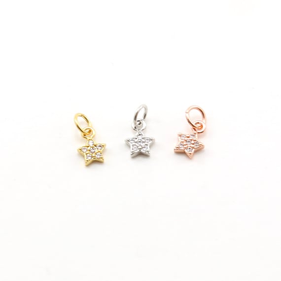 Teeny Tiny CZ Star Rhodium Plated Pave Celestial Charm in Gold, Silver, or Rose Gold