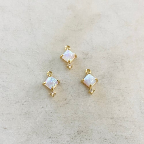 1 Piece Tiny Square Opal Cubic Zirconia Gold Plated Dainty - Etsy