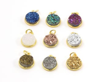 Pretty bezel druzy single loop pendant charm 10mm sterling silver or vermeil / choose your color
