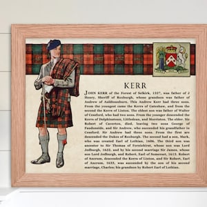 Clan Kerr Scottish Clan Wall Art Print Vintage Scottish History Poster Family History Gift Rustic Historical Scotland Poster Print