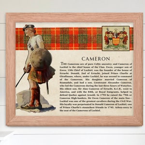 Clan Cameron Scottish Clan Wall Art Print Vintage Scottish History Poster Family History Gift Rustic Historical Scotland Poster Print