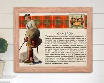 Clan Cameron Scottish Clan Wall Art Print Vintage Scottish History Poster Family History Gift Rustic Historical Scotland Poster Print