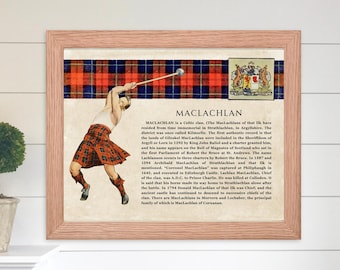 Arte de parede do clã escocês Maclachlan, pôster vintage da história escocesa Maclachlan, presente de história da família, Escócia histórica