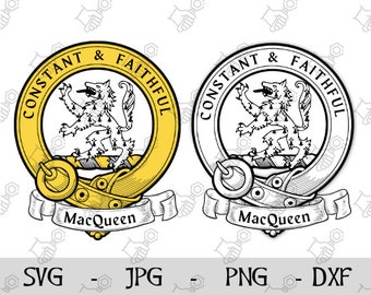 Macqueen Crest Badge SVG, Png, Dxf, Jpg Scottish Clan Crest, Family crest, Coat of arms, Heraldic Scottish Belt Buckle SVG