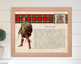 Arte de parede do clã escocês Maclain, pôster vintage da história do clã escocês Maclain McLane McLaine, presente de história da família, Escócia histórica