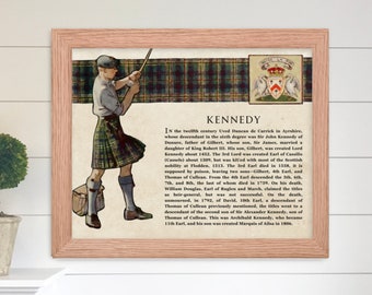 Clan Kennedy Scottish Clan Wall Art Physical Print Vintage Scottish History Poster, Family History Gift, Historical Scotland Poster Print