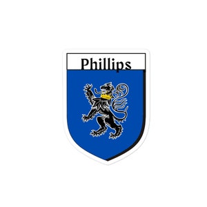 Phillips Family Coat of Arms Vinyl Sticker, Phillips Family Crest Die Cut Bumper Sticker - Indoor/Outdoor Waterproof