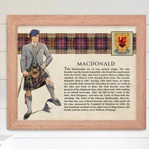 Clan MacDonald Scottish Clan Wall Art Print Vintage Scottish History Poster Family History Gift Rustic Historical Scotland Poster Print