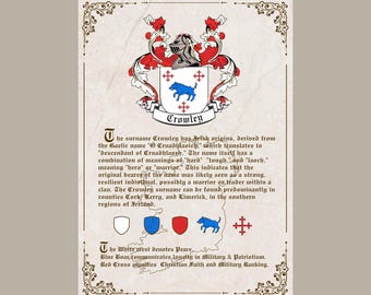 Custom Order Surname History, Coat of Arms Meaning, Coat of Arms Design, Heraldry Meaning, Physical Print, Last Name History Art Print