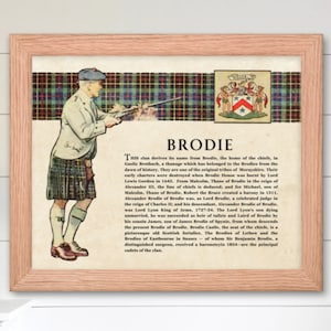 Clan Brodie Scottish Clan Wall Art Print, Vintage Scottish History Poster, Family History Gift, Rustic Historical Scotland Poster Print