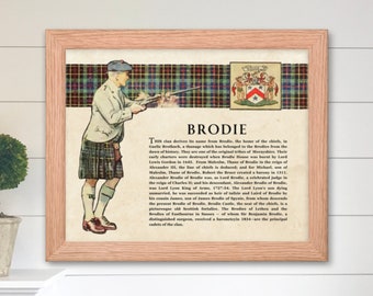 Clan Brodie Scottish Clan Wall Art Print, Vintage Scottish History Poster, Family History Gift, Rustic Historical Scotland Poster Print