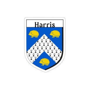 Harris Family Coat of Arms Vinyl Sticker, Family Crest Die Cut Bumper Sticker - Indoor/Outdoor Waterproof