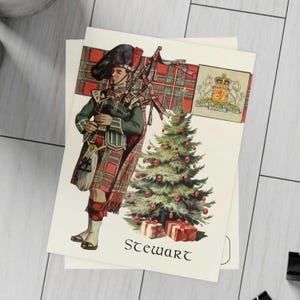 Personalizzato - Molti cognomi Stile vintage Eredità scozzese Clan Stewart Cartoline di buon Natale - Confezione da 10 stemmi di famiglia Tartan