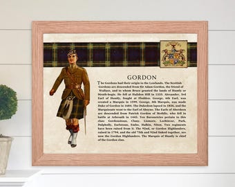 Clan Gordon Scottish Clan Wall Art Print Vintage Scottish Gordon Surname History Poster Family History Gift Historical Scotland Poster Print