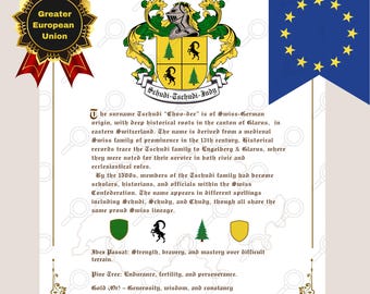 Custom Order Surname History &Coat of Arms Meaning Greater European Heritage Heraldry Meaning, Digital Download, Last Name History Printable
