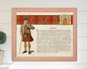 Clan Ross Scottish Clan Wall Art Vintage Scottish Ross History Poster Family History Gift Historical Scotland