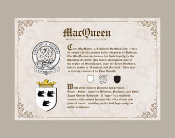 Custom Order Scottish Clan Surname History, Coat of Arms Meaning, Heraldry Meaning, Digital Download, Last Name History Printable
