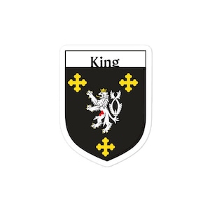 King Family Coat of Arms Vinyl Sticker, King Family Crest Die Cut Bumper Sticker - Indoor/Outdoor Waterproof