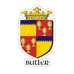 Orden personalizada, pegatina de vinilo con escudo de armas de la familia Butler, pegatina para parachoques troquelada con escudo de la familia Sullivan, regalo del Día del Padre, regalo para él