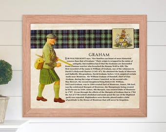Clan Graham Scottish Clan Wall Art Print Vintage Scottish Gordon Surname History Poster Family History Gift Historical Scotland Poster Print