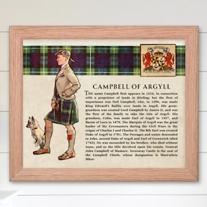 Clan Campbell Argyll Scottish Clan Wall Art Print Vintage Scottish History Poster Family History Gift Historical Scotland Poster Print
