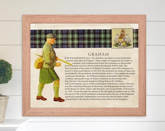 Clan Graham Scottish Clan Wall Art Print Vintage Scottish Graham Surname History Poster Family History Gift Historical Scotland Poster Print