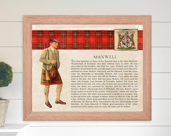 Clan Maxwell Scottish Clan Wall Art Vintage Scottish Maxwell History Poster Family History Gift Historical Scotland