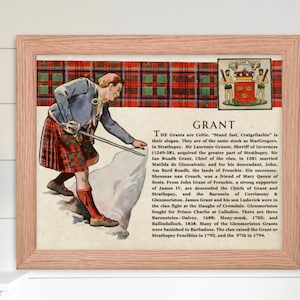 Clan Grant Scottish Clan Wall Art Print Vintage Scottish History Poster Family History Gift Rustic Historical Scotland Poster Print