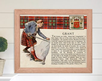 Clan Grant Schotse clan kunst aan de muur digitale download vintage Schotse geschiedenis poster familiegeschiedenis cadeau historische Schotland poster print
