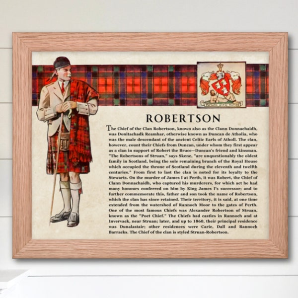 Impression d'art mural du clan écossais du clan Robertson, affiche vintage de l'histoire de l'Écosse, cadeau d'histoire de la famille, impression d'affiche historique de l'Écosse rustique