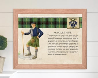 Clan MacArthur Scottish Clan Wall Art Digital Download Vintage Scottish History Poster Family History Gift Rustic Historical Scotland