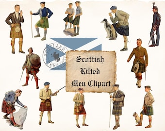 24 Scottish Clan Kilted Tartan Men Clipart PNG Files Vintage Scottish Maxwell History Poster Family History Gift Historical Scotland