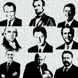 Pick 10 Any 10 Bundle - American Presidents Busts Vector Clipart Download | U.S. Presidents Download Cut File Jpg Download