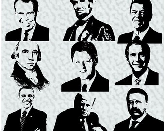 Pick 10 Any 10 Bundle - American Presidents Busts Vector Clipart Download | U.S. Presidents Download Cut File Jpg Download