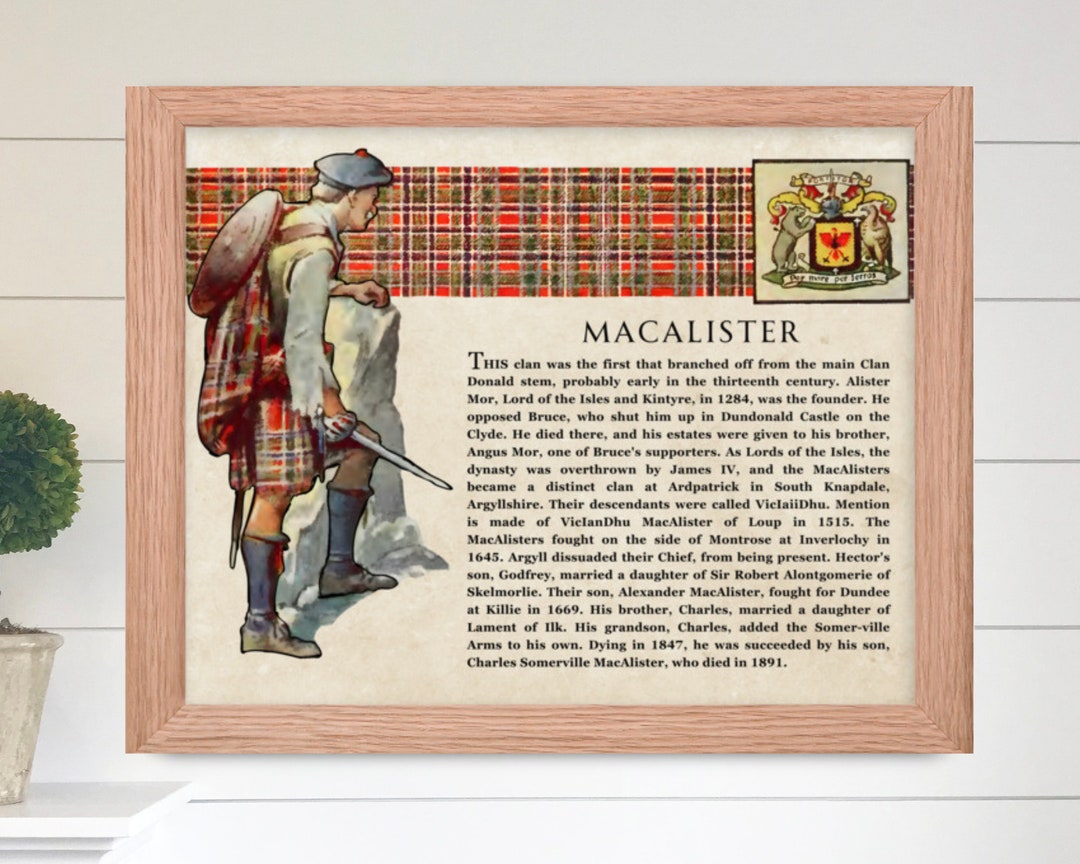 Clan Macalister Scottish Clan Wall Art Print, Vintage Mcalister