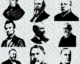 First 25 American Presidents Busts Vector Clipart Download | U.S. Presidents Download Cut File Jpg Download
