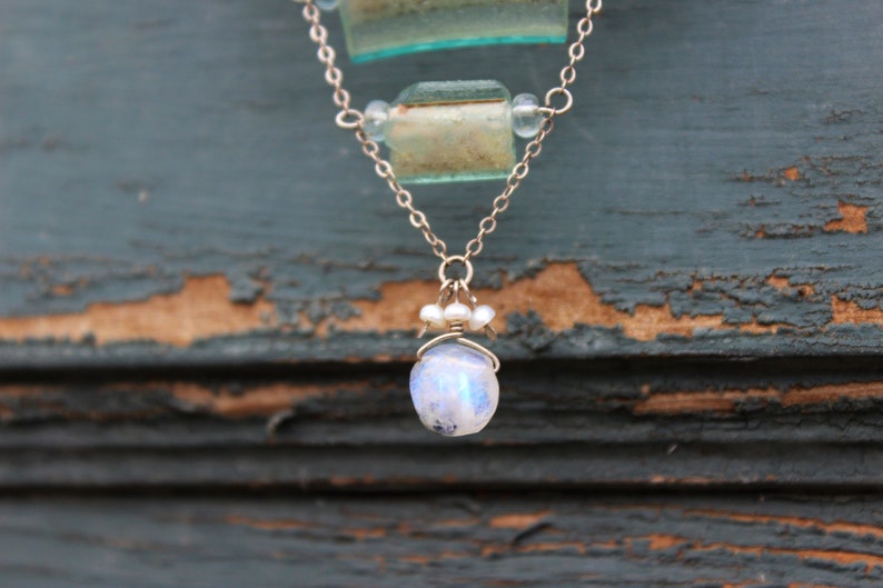 sterling cluster necklace silver statement piece Roman Glass birthstone choker 925 Gemstone Bib artisan made healing crystal red carpet.